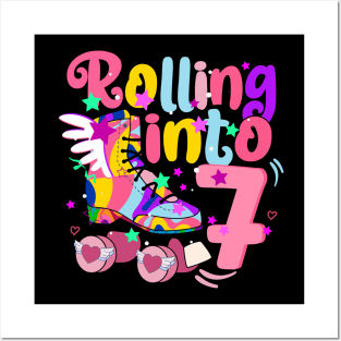 rolling into 7 - 7th birthday girl roller skates theme party Posters and Art